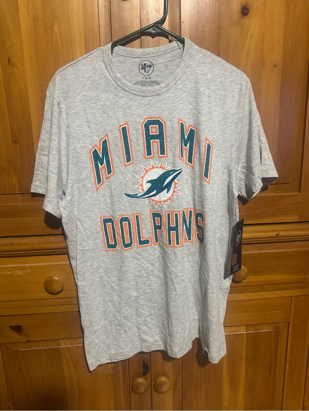 47 Miami Dolphins Light Gray Tee with Teal & Orange Logo